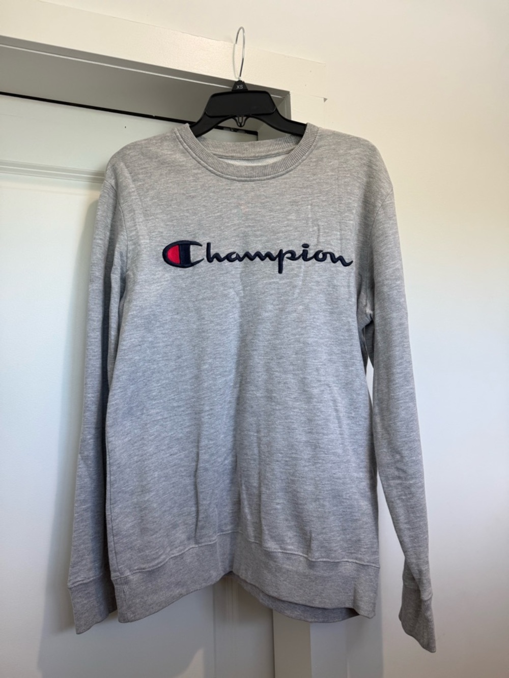 Champion Light Heather Grey Crewneck with Script Logo